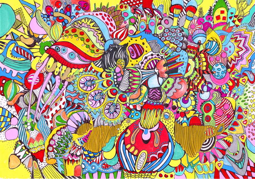 607. Colorful sensations detailed abstract doodles par Veera Zukova, Peinture en vente sur Singulart