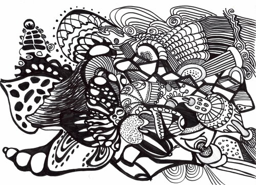 410. Abstract Composition: Intricate Black and White Marker Drawing von Veera Zukova, Zeichnungen kaufen auf Singulart
