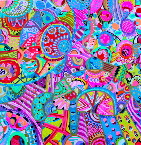 331. A Vibrant Tapestry of Patterns - Colorful Lace by Veera Zukova, Painting for Sale on Singulart