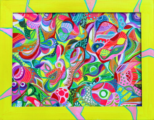 354. Happy Window: A Vibrant Abstract Portal par Veera Zukova, Peinture en vente sur Singulart