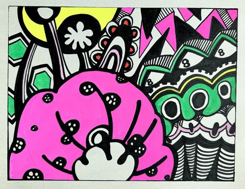 602. Partially colored bold abstract composition Live session on TikTok van Veera Zukova, Schilderij te koop op Singulart