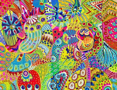 617. Dynamic Harmonies: Vibrant Abstract Artwork in Acrylic and Gouache di Veera Zukova, Pittura in vendita su Singulart