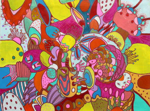 322. Bizarre: Eclectic Abstract Composition on Canvas von Veera Zukova, Malerei kaufen auf Singulart