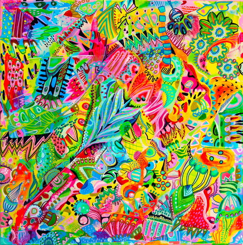 570. Happy Colorful Abstract Doodles: Vibrant Expressions on Canvas de Veera Zukova, Pintura a la venta en Singulart