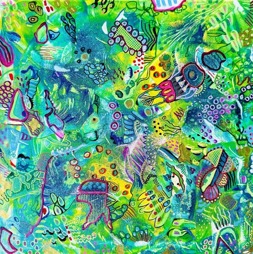 626. Green Fantasy Abstract Composition di Veera Zukova, Pittura in vendita su Singulart