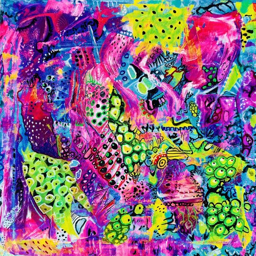 615. Colorful Dreamscape: Abstract Acrylic and Gouache Fusion par Veera Zukova, Peinture en vente sur Singulart
