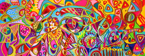 223. Adventures Of A Small Gentle Princess In Magical Rainbow Wonderland par Veera Zukova, Peinture en vente sur Singulart