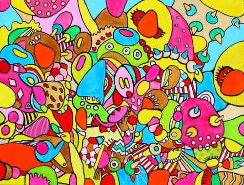 287. Happy positive colorful doodles make my day funky! par Veera Zukova, Peinture en vente sur Singulart