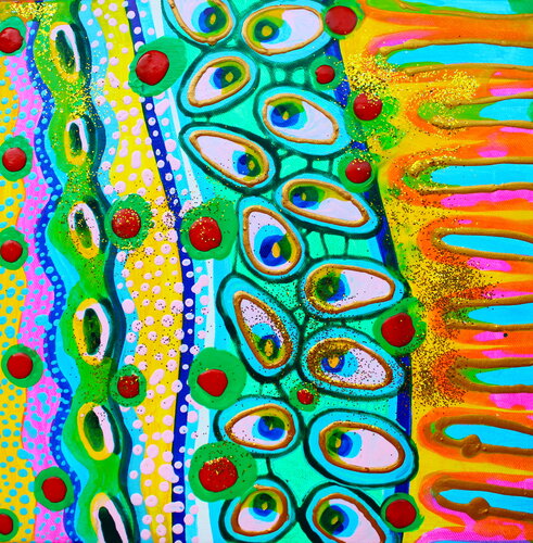 478. Mi Piace: Pavone - Vibrant Peacock Abstraction par Veera Zukova, Peinture en vente sur Singulart