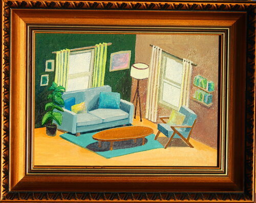 404. Cozy Livingroom Interior: An Invitation to Comfort and Style par Veera Zukova, Peinture en vente sur Singulart
