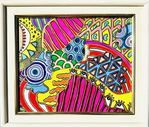 636. Bold Colorful Psychedelic Abstraction par Veera Zukova, Peinture en vente sur Singulart