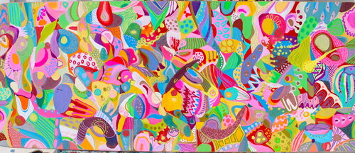 555. Flowers Energy Dream: Vibrant Abstract Upcycling di Veera Zukova, Pittura in vendita su Singulart