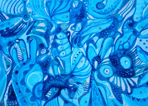 367. Blue Soft Shapes: Snowy Winter Serenity par Veera Zukova, Peinture en vente sur Singulart