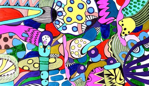 648. Psychedelic Kaleidoscope: A colorful abstract joutney di Veera Zukova, Pittura in vendita su Singulart