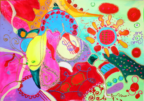 419. Joyful psychedelic: An Exuberant Burst of Color and Imagination par Veera Zukova, Peinture en vente sur Singulart