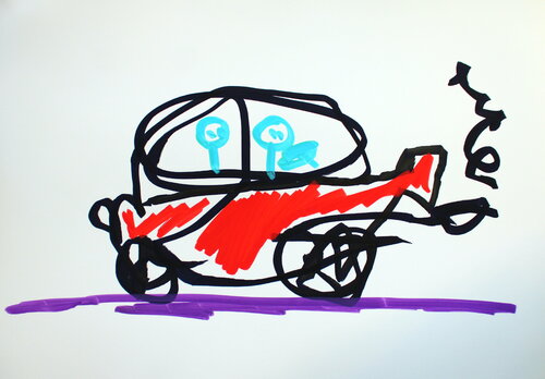339. Red car: A Vibrant Tribute to Motion and Color par Veera Zukova, Dessin en vente sur Singulart