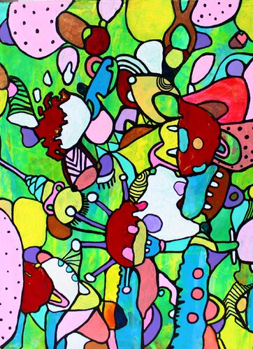 352. Sweet Colorful Feeling: Playful Abstract Symphony van Veera Zukova, Schilderij te koop op Singulart