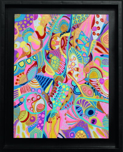 313. Prossima Volta: A Whimsical Journey of Colors and Patterns van Veera Zukova, Schilderij te koop op Singulart