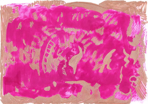 206. Bronze mysterious shapes in magenta abstract forest swimming in the sea par Veera Zukova, Peinture en vente sur Singulart