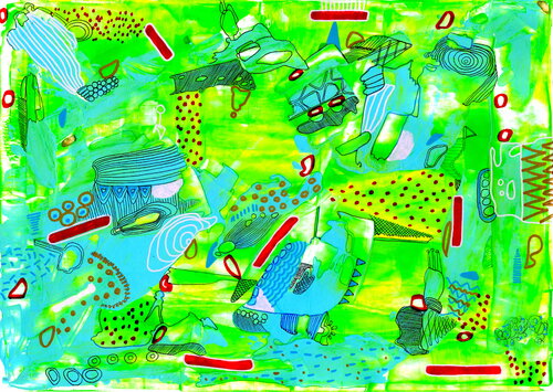 477. Non Giocare con il Cibo: Playful Abstract Expressions par Veera Zukova, Peinture en vente sur Singulart
