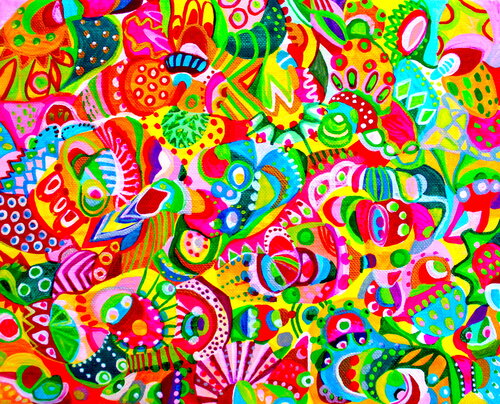 226. A lot of happy positive energy in a rainbow blast par Veera Zukova, Peinture en vente sur Singulart