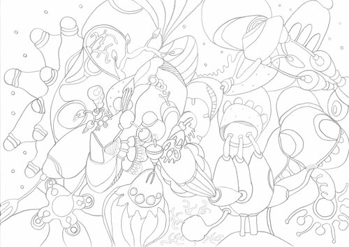 657. Imaginative Abstract Pencil Drawing - Intricate Monochromatic Design on Paper de Veera Zukova, Pintura a la venta en Singulart