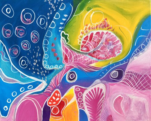 48. Fenetre: A Vivid Exploration of Abstract Design in Contemporary Art par Veera Zukova, Peinture en vente sur Singulart