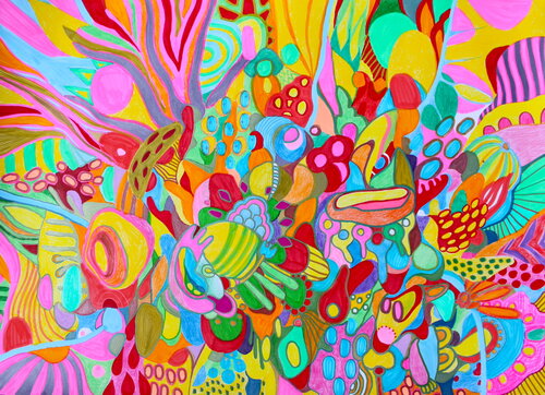 674. Vibrant Chaos Large Abstract Marker Art With Colorful Pencil on Paper by Veera Zukova, Painting for Sale on Singulart