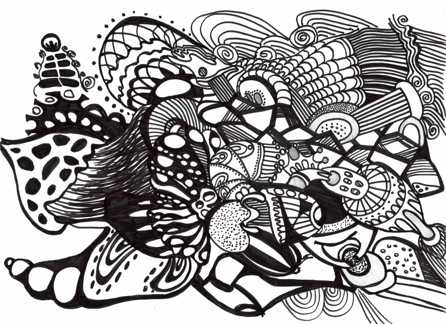 410. Abstract Composition: Intricate Black and White Marker Drawing Veera Zukova Zeichnungen zu verkaufen