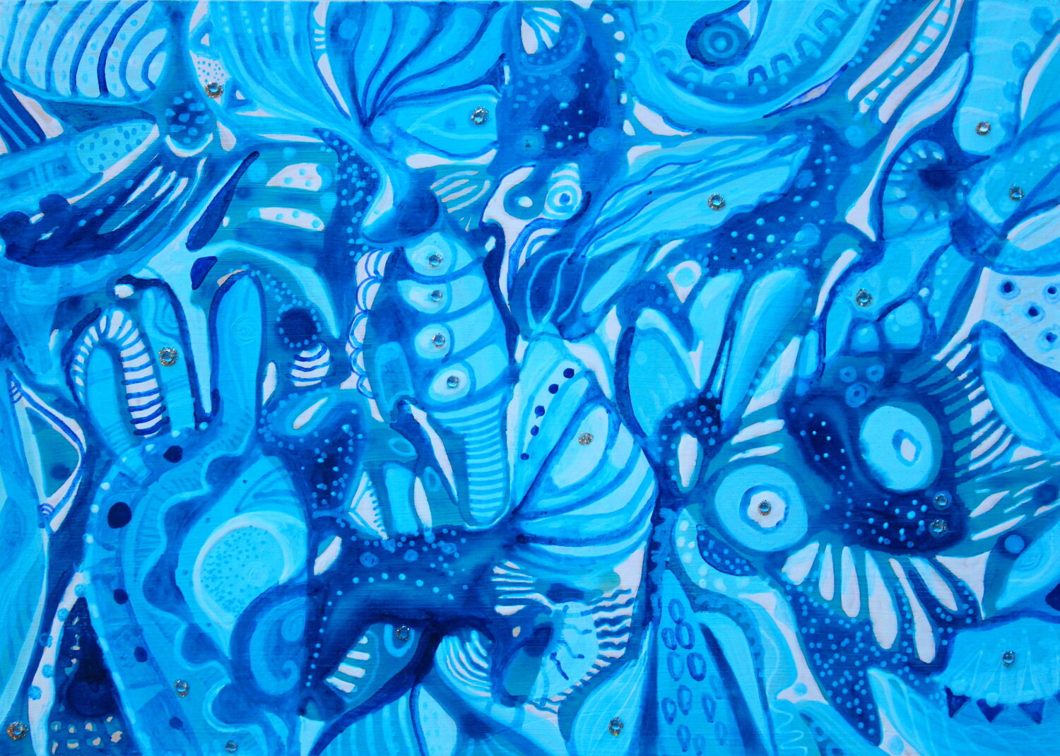 367. Blue Soft Shapes: Snowy Winter Serenity Veera Zukova Originalgemälde zu verkaufen