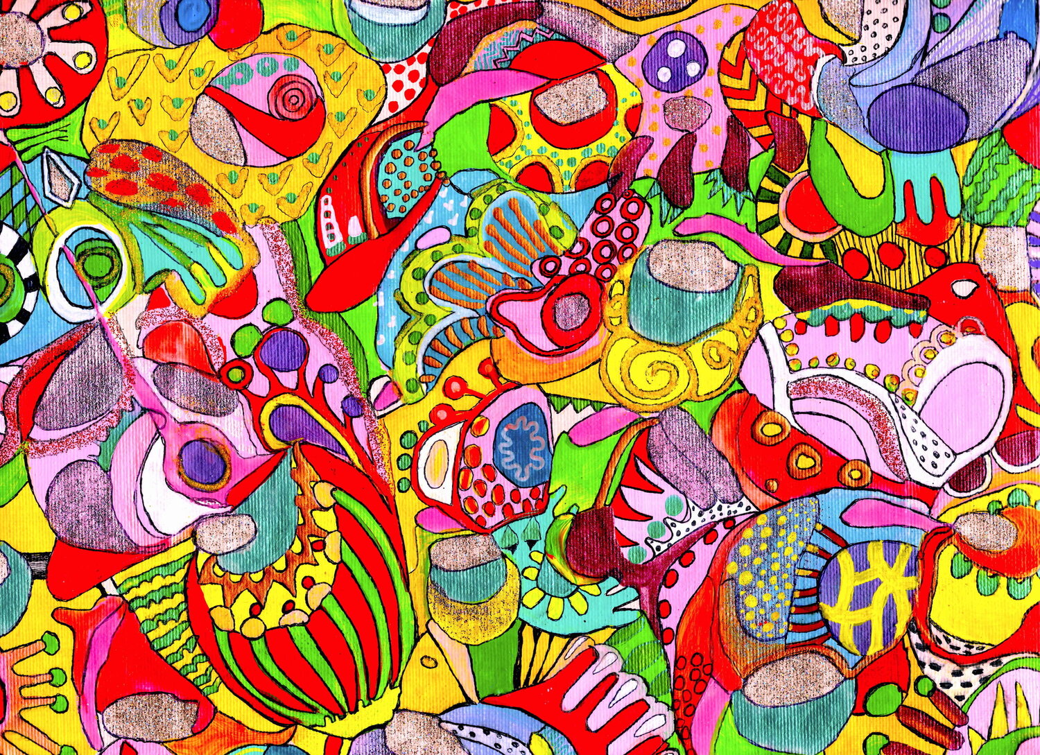 612. Colorful Abstract Doodle Canvas Caramello Veera Zukova Originalgemälde zu verkaufen