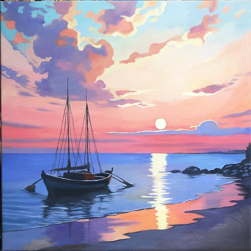 A quiet evening in Santorini di Vadim Bondero, Pittura in vendita su Singulart