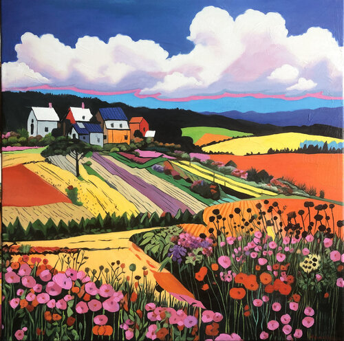 Flower fields in Provence di Vadim Bondero, Pittura in vendita su Singulart