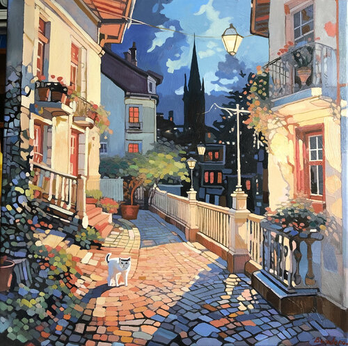 Evening walk in Barselona di Vadim Bondero, Pittura in vendita su Singulart