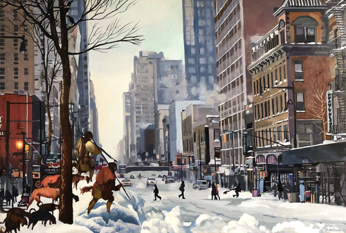 The Hunters in the Snow. New York di Vadim Bondero, Pittura in vendita su Singulart