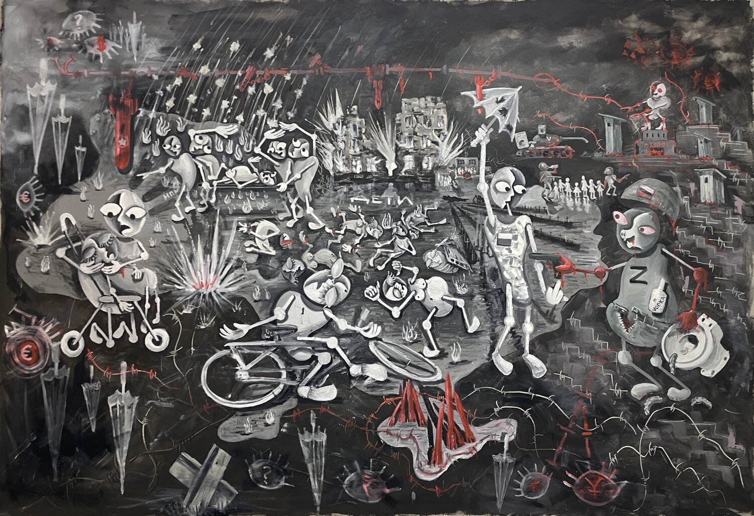 Bucha Massacre: War Happens When Money Becomes God Mykola Babiy Dipinto originale in vendita