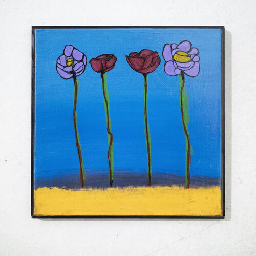 Blumen vor blauen Hintergrund by Nader Kabbany, Painting for Sale on Singulart