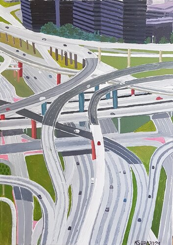 Interstate crossing II par Ken Spohrer, Peinture en vente sur Singulart