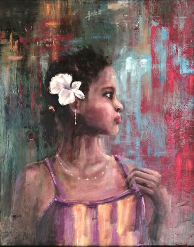 What's there, Ebony? van Satu Helle, Schilderij te koop op Singulart