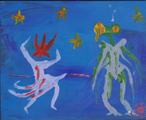 A Dance with the Mantis van Aloysius Candide, Schilderij te koop op Singulart