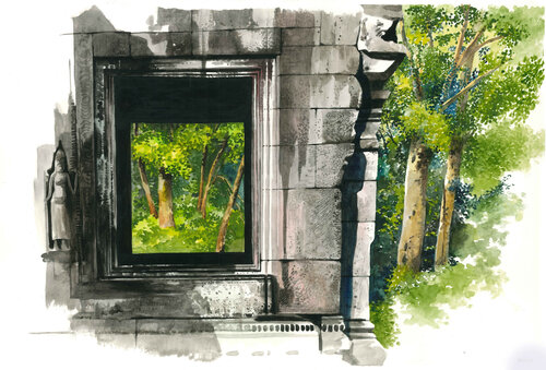 Seuil; Angkor III van -- DEYRMON, Werk op papier te koop op Singulart