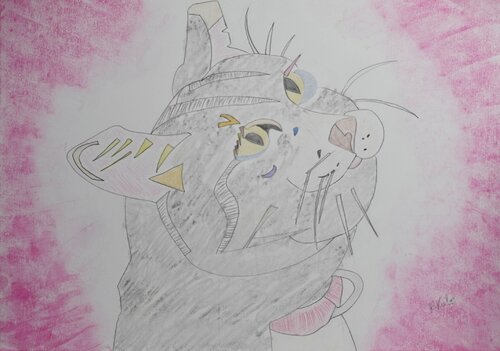 cat looking up van Ryohei Kubo, Schilderij te koop op Singulart