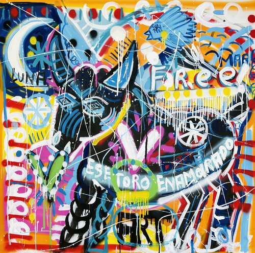 El Toro y la Luna par Mercedes Lagunas, Peinture en vente sur Singulart