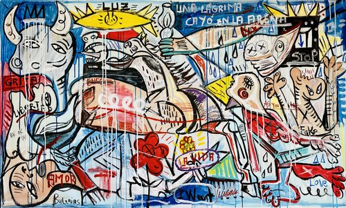 Pop Guernica (Una Lágrima cayó en la Arena) di Mercedes Lagunas, Pittura in vendita su Singulart
