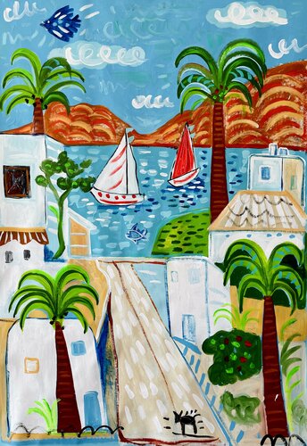 A Perfect Day in Ibiza par Mercedes Lagunas, Peinture en vente sur Singulart
