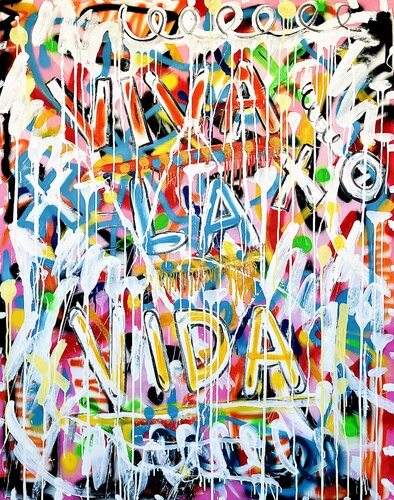 Viva La Vida Feliz par Mercedes Lagunas, Peinture en vente sur Singulart