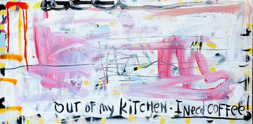 Out of my Kitchen. I need coffee 4 di Mercedes Lagunas, Pittura in vendita su Singulart