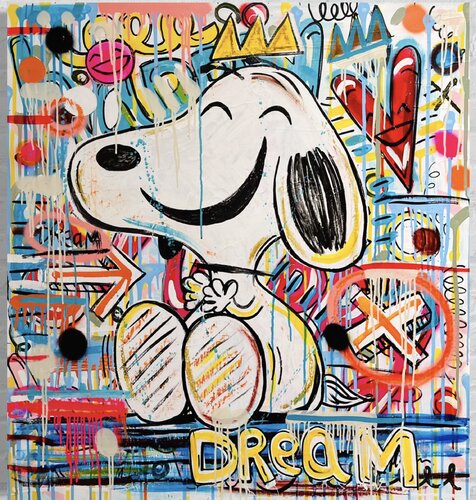 Dream & Love Snoopy par Mercedes Lagunas, Peinture en vente sur Singulart