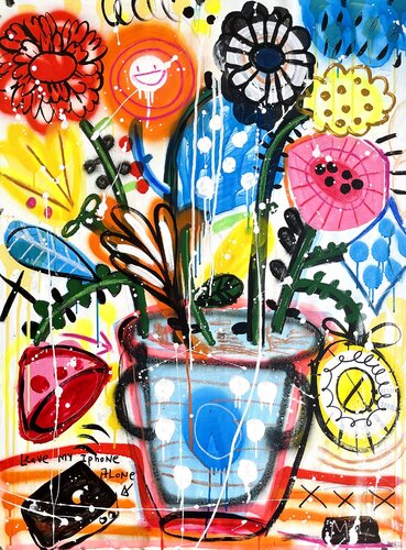 Leave my IPhone alone by Mercedes Lagunas, Painting for Sale on Singulart