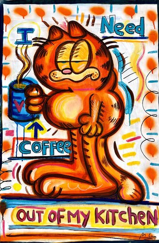 Coffee cat par Mercedes Lagunas, Peinture en vente sur Singulart